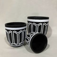 Kit 3 Vasos Cachepot Preto Em Cimento 